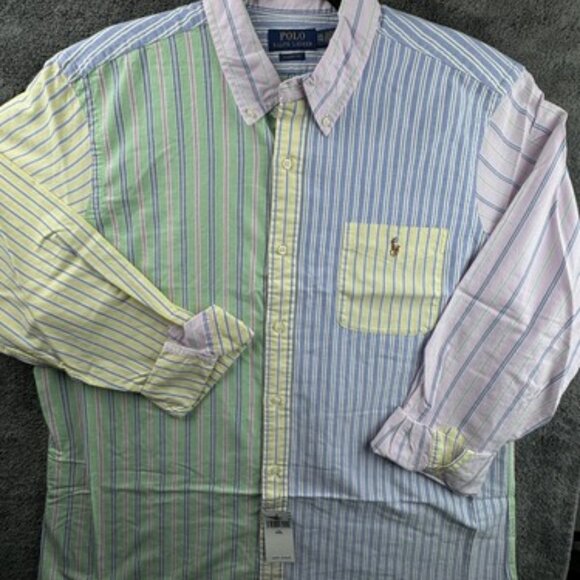 Polo Ralph Lauren 2XL Fun Shirt Colorblock Striped Classic Fit Colorful Oxford - Picture 1 of 16